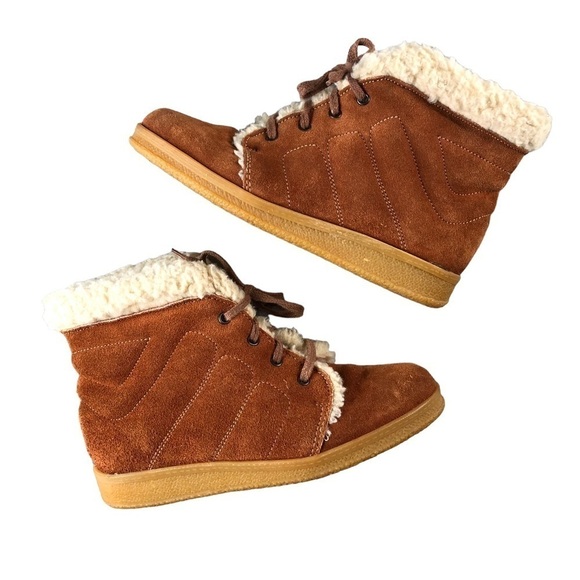 Woodbridge Brown Suede Shearling Lace Up Winter Ankle Booties Retro - Picture 1 of 9